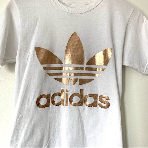 SUMMER CLEARANCE - adidas Rose Gold Trefoil, Reverse Logo on Back, White sz XS - Picture 1 of 9